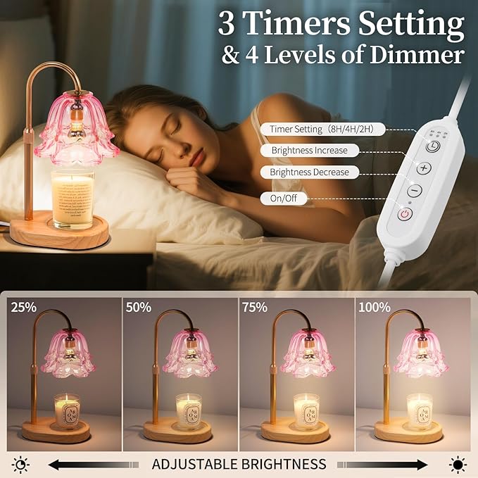 Lanhado Flower Candle Warmer Lamp with Timer - Dimmable Electric Candle Warming Lamps, Adjustable Wax Melter Wamers Light for Jar Candles, Birthday Gifts for Women, Christmas New Home Decor
