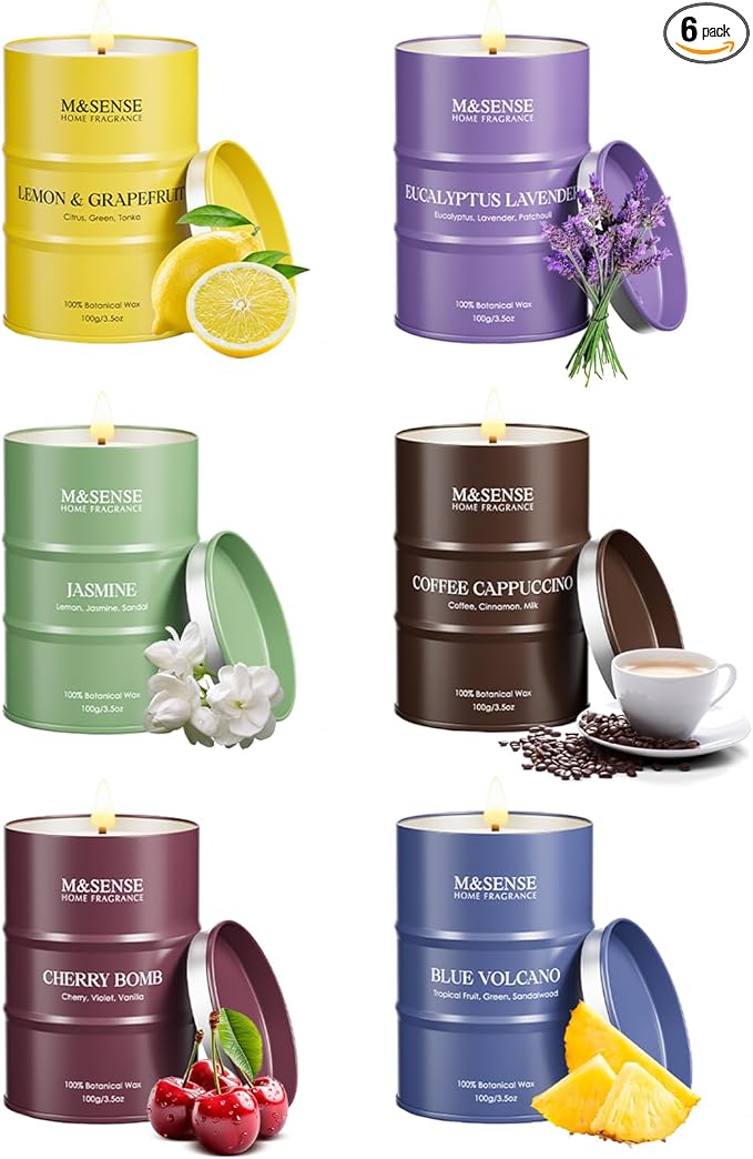 Valentine Candles,Holiday Candle Gift Set|Spring Scented Candles Set|6 Pack Candles for Home Scented,Lemon Grapefruit Eucalyptus Lavender Jasmine Coffee Cherry Candle,Gift Set for Women,Soy Wax 21 oz