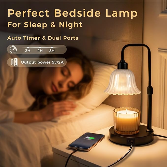 DomeStar Flower Candle Warmer Lamp, Adjustable Height Wax Melting Unique Lamp with Timer & Dimmer, Vintage Bedroom Decor for Scented Jar Candles - Ideal for Housewarming Birthday Valentine's Day Gifts