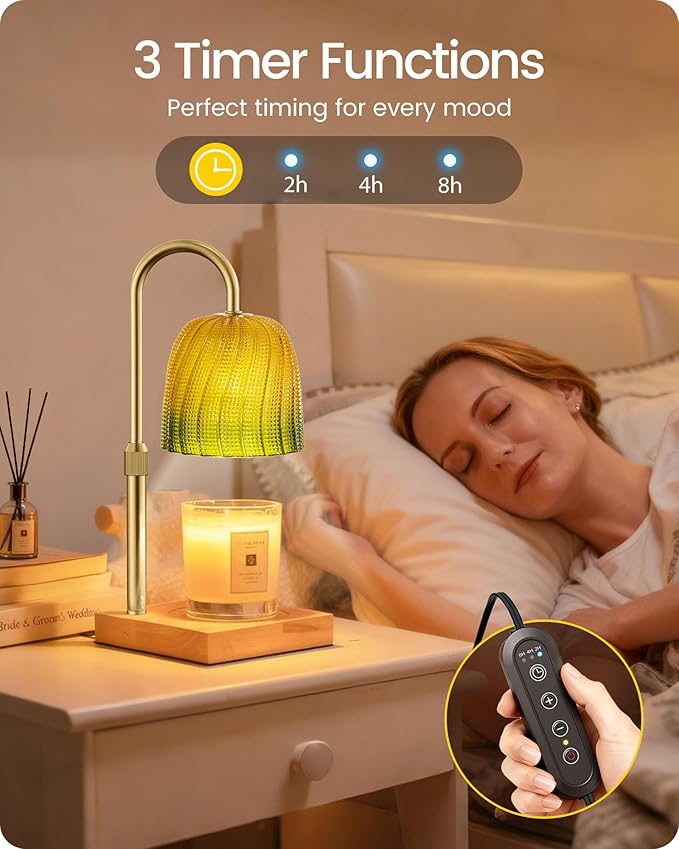 Glocusent Candle Warmer Lamp with Timer Dimmable, Height Adjustable, Christmas Birthday Gifts for Women Mom Sister, Electric Wax Melt Warmer for Jar Candles, House Warming, Room Home Office Decor