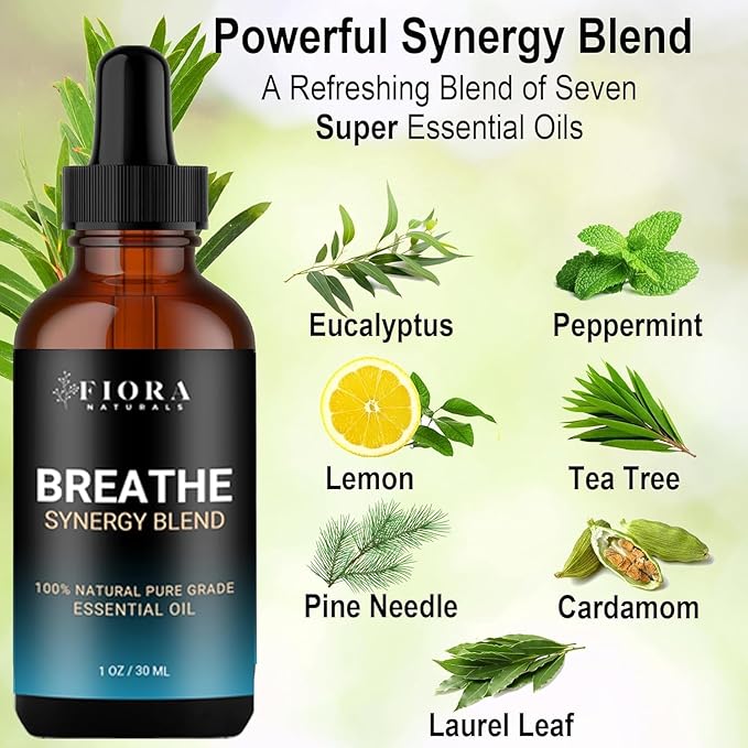 Breathe Essential Oil for Diffuser - Essential Oil Blend with Eucalyptus, Peppermint and Tea Tree, Breathe Easy Essential Oil for Humidifier, Rub, and Aromatherapy 1 fl oz