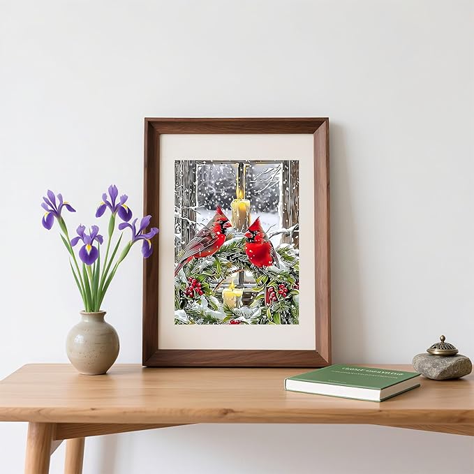 Skyboda Christmas Diamond Art Kits for Adults Beginners, Christmas Cardinal Diamond Painting Kits for Adults,5D Full Drill DIY Diamond Dot Gem Art Kit Wall Home Decor Arts Craft 12x16 inch
