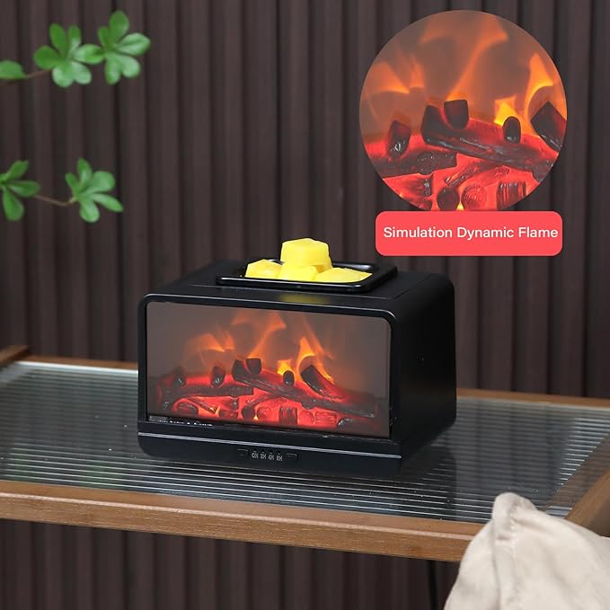 MeplLivs Dynamics Flame Fireplace Electric Wax Melt Warmer PTC Heating Plate Monochromatic Wax Burner Fragrance Wax Warmer for Home Office Gifts & Decor(Black)