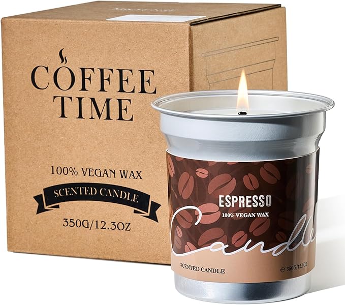 M&SENSE Espresso Candles Black Coffee Scented, 12.3oz Plant-Based Soy Wax 75 Hours Non Toxic Clean Burn, Stress Relief Aromatherapy Gifts for Coffee Lovers, Cozy Winter Holiday Home Decor