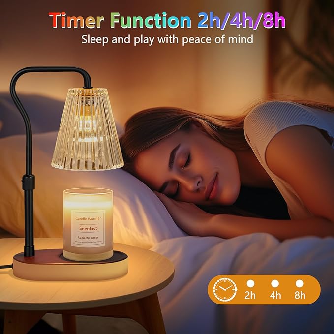 seenlast Candle Warmer Lamp with Color-Changing LED Lights,Timer,4 Level Dimmer,Adjustable Height for Scented Candles,Home Decor Gift for Women Mom,Housewarming,Birthday,Christmas