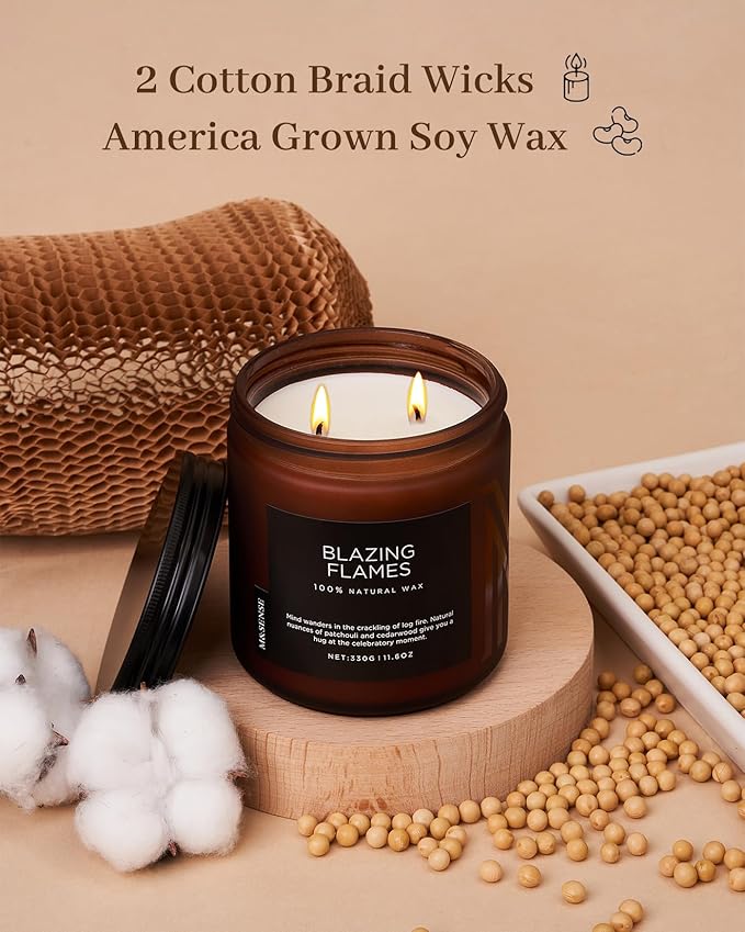 M&SENSE Blazing Flame Warm Winter Scented Candles, 11.6oz 70 Hours Long Lasting Candle for Home Decor Housewarming Gift, 2 Cotton Wick Natural Soy Wax Candle for Thanksgiving Chritsmas Holiday