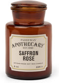 Paddywax Artisan Apothecary Scented Candle with Lid in Reusable Glass Jar, Clean-Burn Soy Candle with Approx. 54 Hour Burn Time, Saffron & Rose, 8 oz