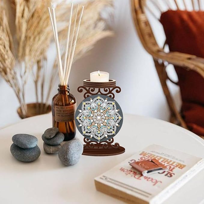 DIY Diamond Candlestick Holders Diamond Art Painting Wooden Home Decoration Holiday Surprise Dress Up Candlestick Ornaments Double-Sided Diamond Mandala Candle Holder Kits Tabletop Decoration