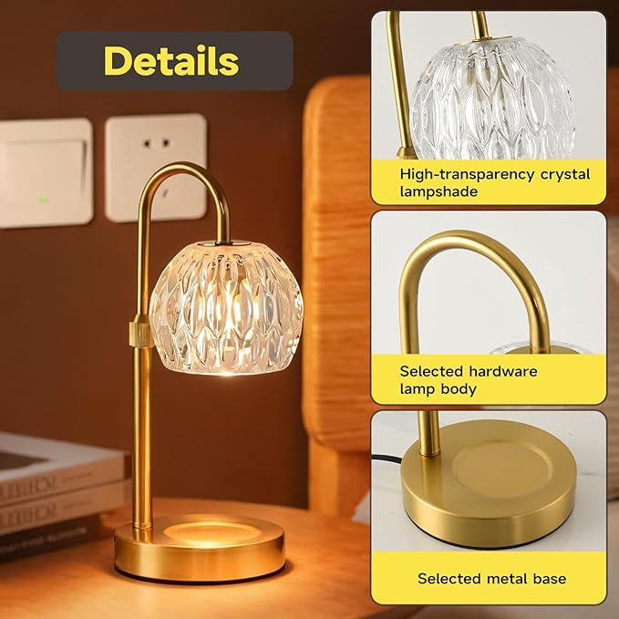 Gold Candle Warmer Lamp with Timer Dimmable, Birthday Gifts for Women Mom, House Warming Gifts New Home Decor, Wax Melt Warmer for Jar Candles