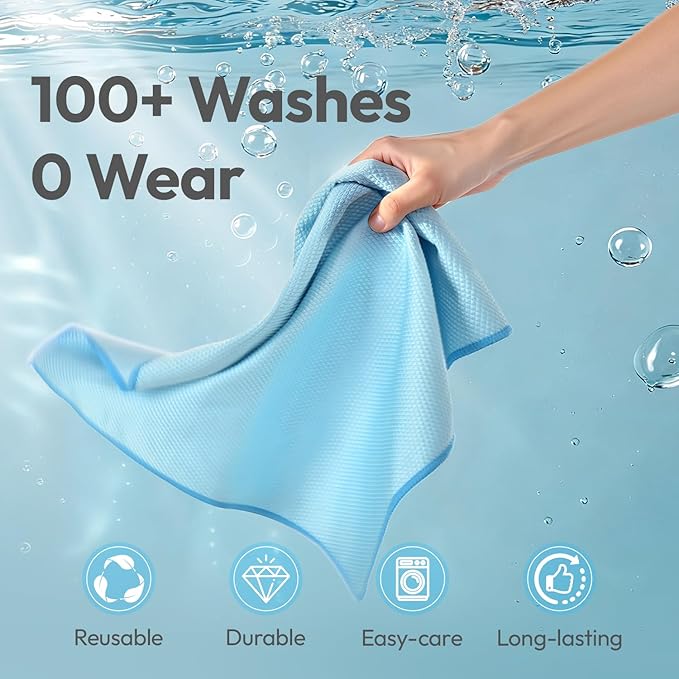 Microfiber Glass Cleaning Cloth 6 Pack, 15.5x15.5 Inch Magic Cleaning Rags, Lint Free Streak Free Reusable Towels for Windows, Mirrors, Cars, Screens, Kitchen and Stainless Steel Surface