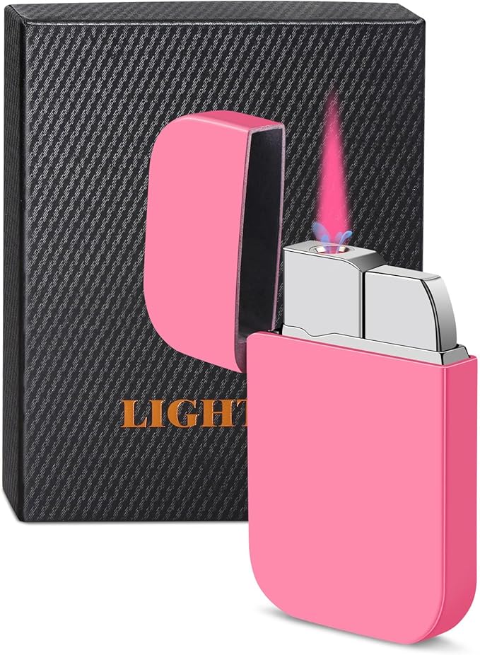 Pink Flame Torch Lighter, Cute Pink Lighter,Refillable Butane Lighter, Windproof Torch Lighter for Outdoor Camping BBQ Candle,Nice Gift for Girls,Women on Birthday,Anniversary (1 Pack,Without Butane)