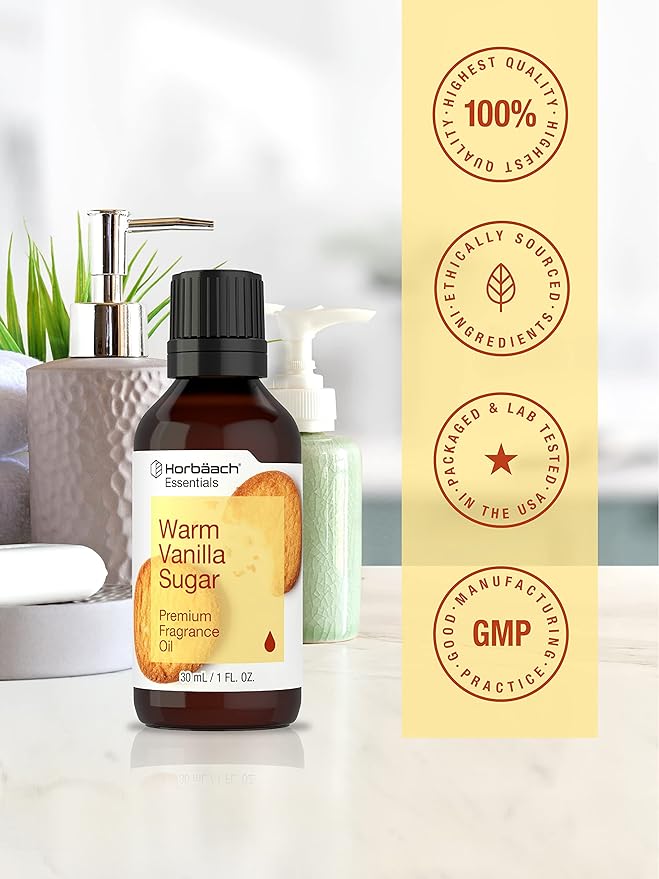 Horbäach Warm Vanilla Sugar Fragrance Oil | 1 Fl Oz (30 mL) | Premium Grade | for Diffusers, Candle and Soap Making, DIY Projects & More
