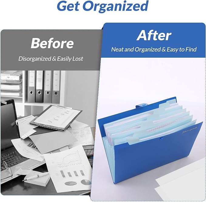 SKYDUE Expanding File Folder, Accordion File Organizer with 8 Pocket, Expandable Document Paper Receipt Holder for School Office Hospital, Letter/A4 Size Blue