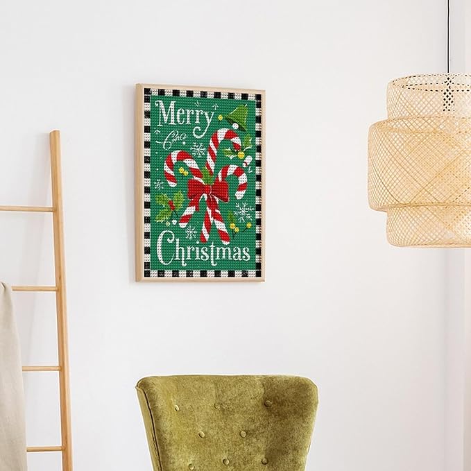AIVKIEJK Diamond Painting Kits for Adults - Festive Merry Christmas Red Bow, Candy Cane & Bell Painting DIY 5D Full Drill Diamond Dots Paintings with Diamonds Gem Art and Crafts Home Decor 12"x16"