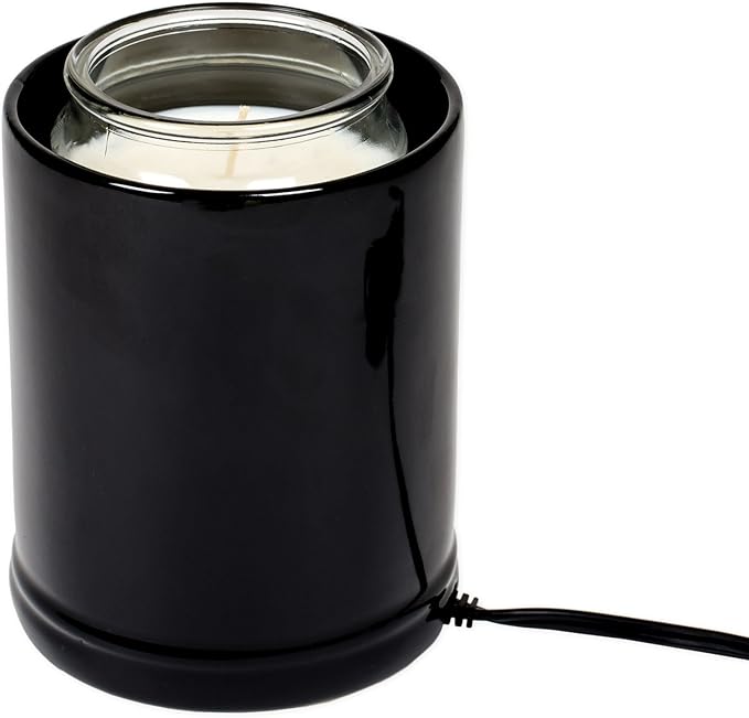 Elanze Designs Glossy Black and Marbled Ceramic Stoneware Electric Large Jar Candle Warmer Set of 2