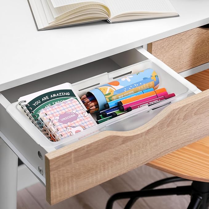 4 PCS Deep Drawer Organizer Bin Adjustable Sliding Drawer Organizers Clear Expandable Transparent Organizer Trays for Home Office Kitchen Makeup Storage Tools