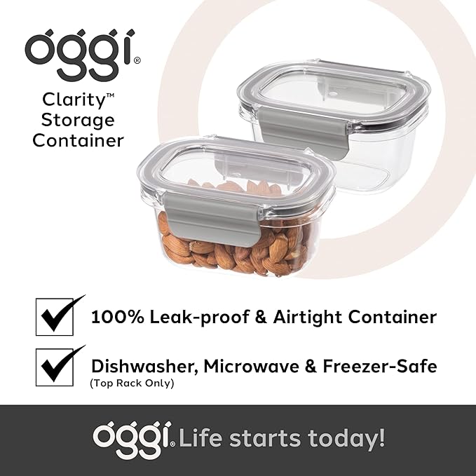 Oggi Clarity Leak-Proof Airtight Food Storage Containers - Set of 2, Ultra clear, BPA free, Sealable Container with Lid, Ideal Kitchen Organization, Perfect Meal Prep Containers. 12oz/350ml