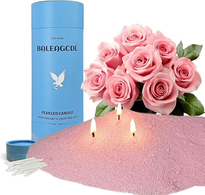 Pink Rose Scented Pearled Candles with 30 Wicks - MANNYCOM Colored Candle 18 oz(1.1lb) Smokeless Long Lasting Burns up to 110 Hours - Refillable Sand Waxs for Handmade Wedding Decorations