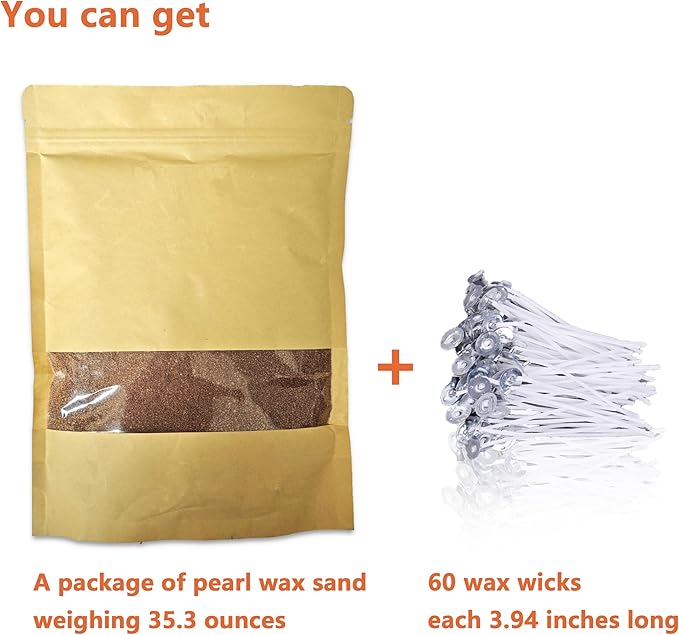 DRMAISON Pearled Candle Wax Sand DIY Kit - 35.3 oz, Tea Brown, Non-Toxic&Smoke-Free, Refillable with 60 Wicks, Long-Lasting Flame, Highly Customizable for Wedding, Party&Holiday Decor