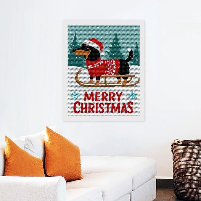 AIVKIEJK Diamond Painting Kits for Adults - Merry Christmas Dachshund Painting DIY 5D Full Drill Diamond Dots Paintings with Diamonds Gem Art and Crafts Home Decor 16"x20"