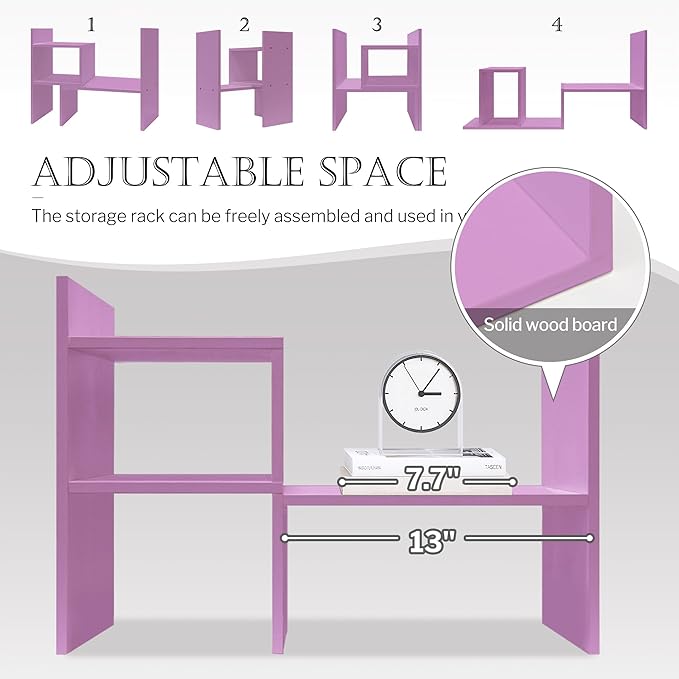 Jerry & Maggie Desktop Organizer Office Storage Rack Adjustable Wood Display Shelf Birthday Gifts Toy Home Decor Free Style Rotation Display True Natural Stand Shelf (Violet)
