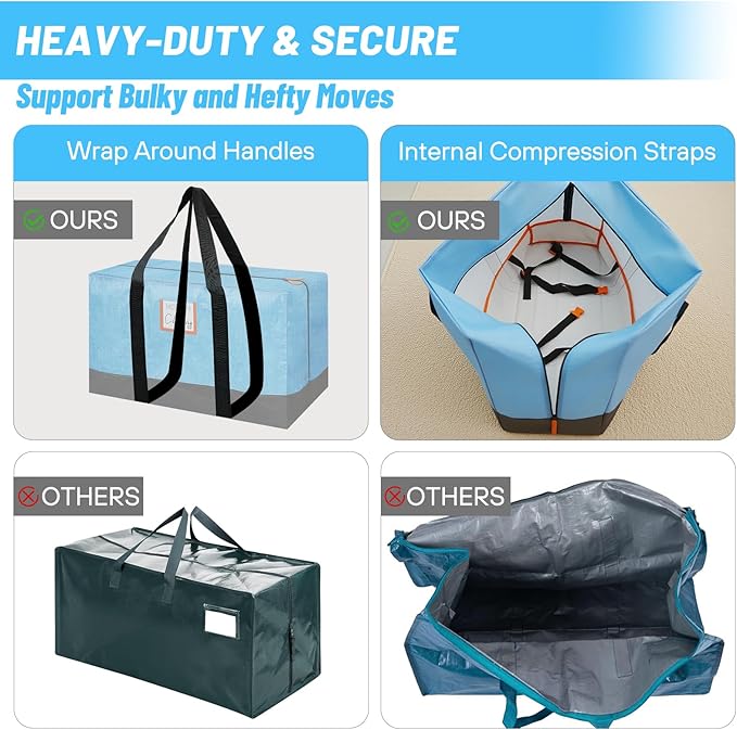 8 Pack Moving Bags, 115lb Capacity Heavy Duty Packing Bags with Internal Compression Straps, Storage Bag with Zippers and Strong Handles, Alternative to Moving Boxes -103L,Blue and Black