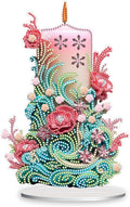 5D Diamond Art Candle Ornaments Kits, DIY Christmas Flower Candle Diamond Art Painting Desktop Ornament, Special Shaped Crystal Diamond Art Painting Tabletop Home Office Decor-03-Flower Candle