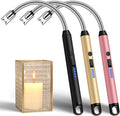 LcFun 3 Pack Candle Lighter Windproof Electric Plasma Lighter with LED Battery Display, USB Rechargeable Flameless Long Arc Lighters for Grill BBQ Camping Fireplace Stove(Black,Pink,Gold)