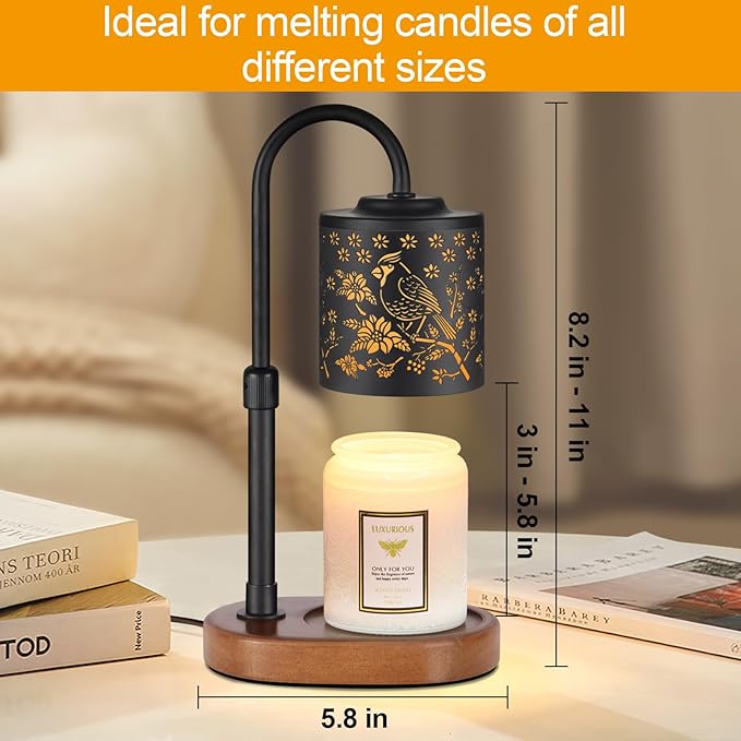 Dimmable Candle Warmer Lamp with Timer Adjustable Height for Scented Jar Candles Electric Candle Wax Melt Warmer for Home Decor Christmas Birthday Gifts for Women Mom(Cardinal)