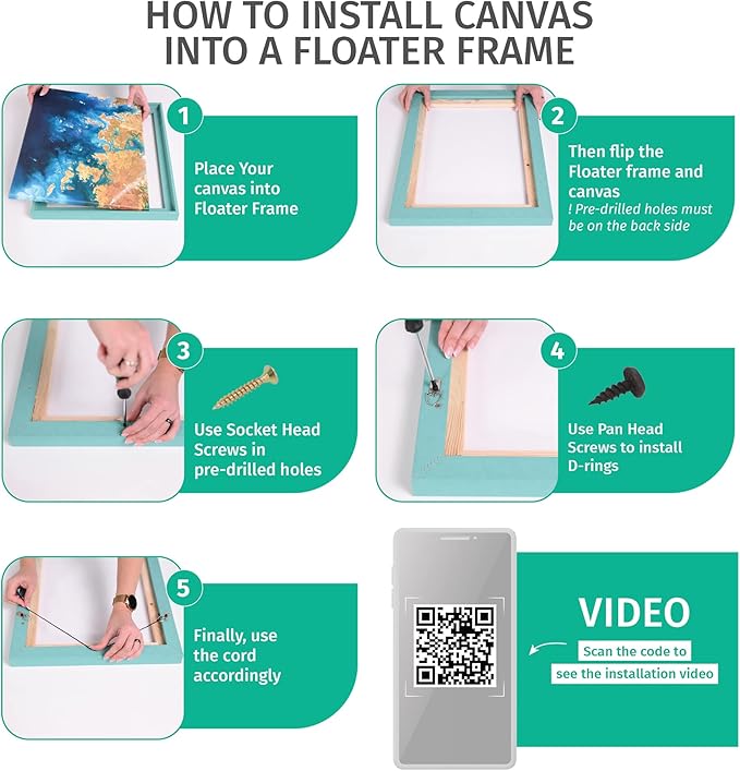 Pixy Canvas 9x12 inch Floater Frame for Canvas Paintings, Wood Panels, Canvas Panels & Stretched Canvas Boards. Floating Frame fits 5/8", 3/4" & max 7/8" Deep Artwork (Chrome, 9 x 12 inch)