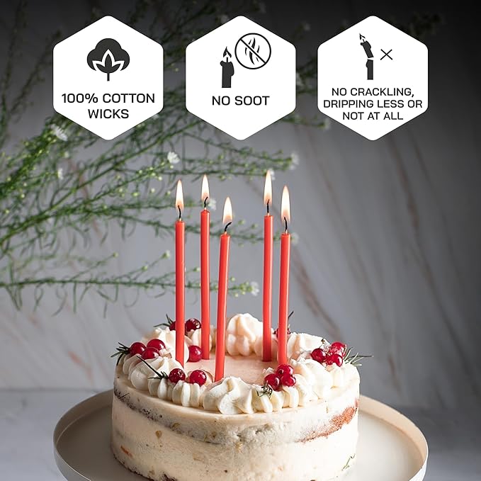 Danilovo Thin Taper Beeswax Candles - Honey-Scented, Decorative Candles Ideal for Birthday Decoration or Church Prayers - Red Drip Free, Tall & Smokeless Pack of 50 pcs, 7.3 x 0.24 inch