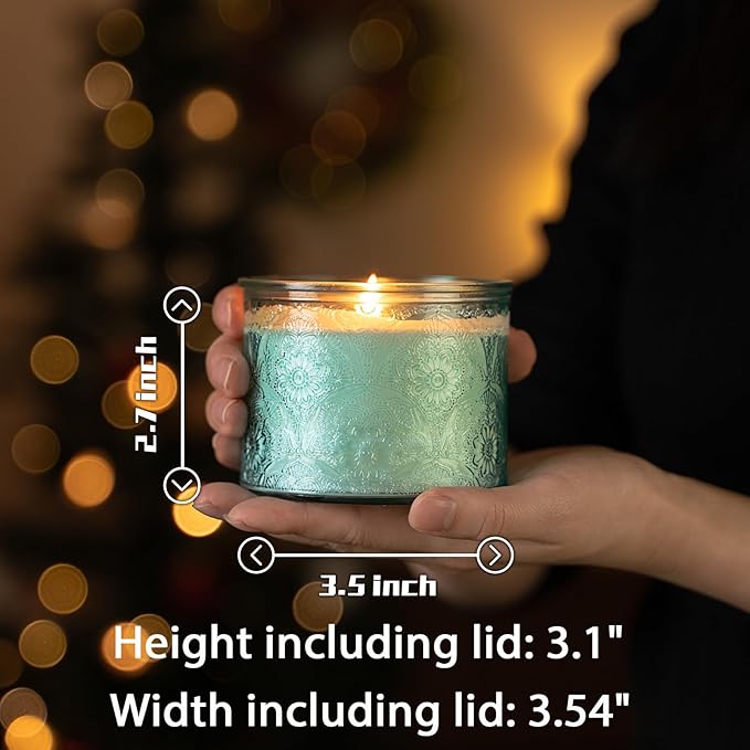 10 oz Embossed Glass Candle Container with Bamboo Lids and Labels,Blue Candle Jars for Making Candles,Mandala Design - Pack of 9