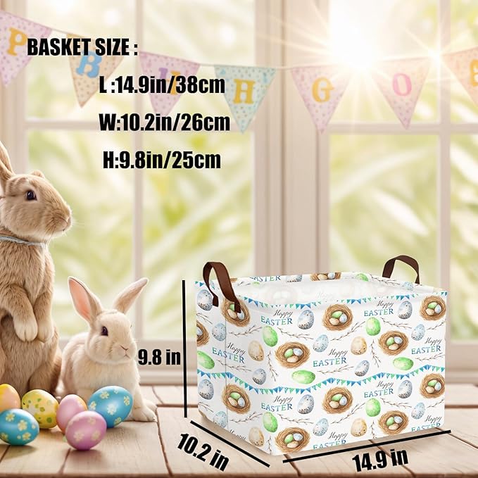Large Cute Easter Basket for Kid Empty Gift Baby Rectangle Storage Bin Bunny Eggs Boy＆Girl Room Décor (Bird Nest)