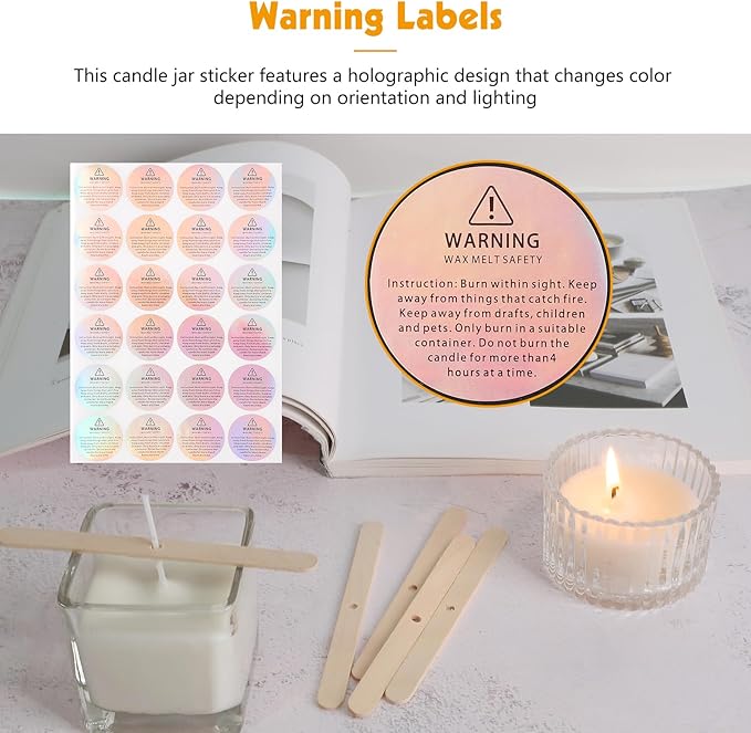Candle Wicks for Candle Making 150Pcs with 160Pcs Wick Stickers and 12Pcs Candle Wick Holders 48Pcs Warning Labels for DIY Candle Making ((4"+6"+8")