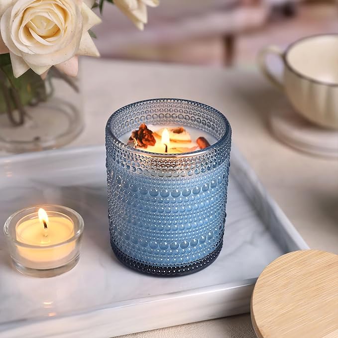 DARJEN 12 Pack Blue Candle Jars for Making Candles- 8 OZ Empty Glass Candle Making Jars with Bamboo Lids and Labels, Candle Making Supplies Candle Containers for DIY Gifts