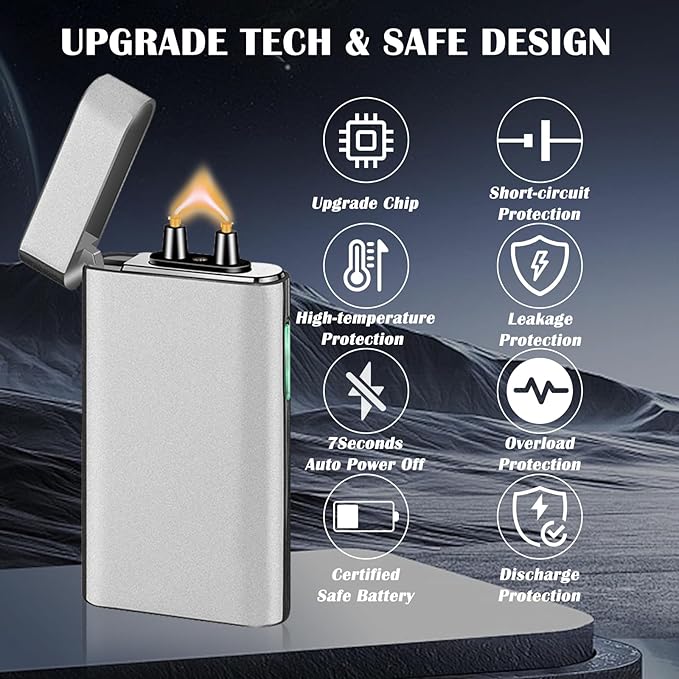 Electric Arc Lighter Rechargeable USB C Lighter Electric Plasma Lighters Windproof Fancy Cool Lighters with Upgrade Battery Safety Switch for Candles, Fireworks, Incense (Matte Silver)