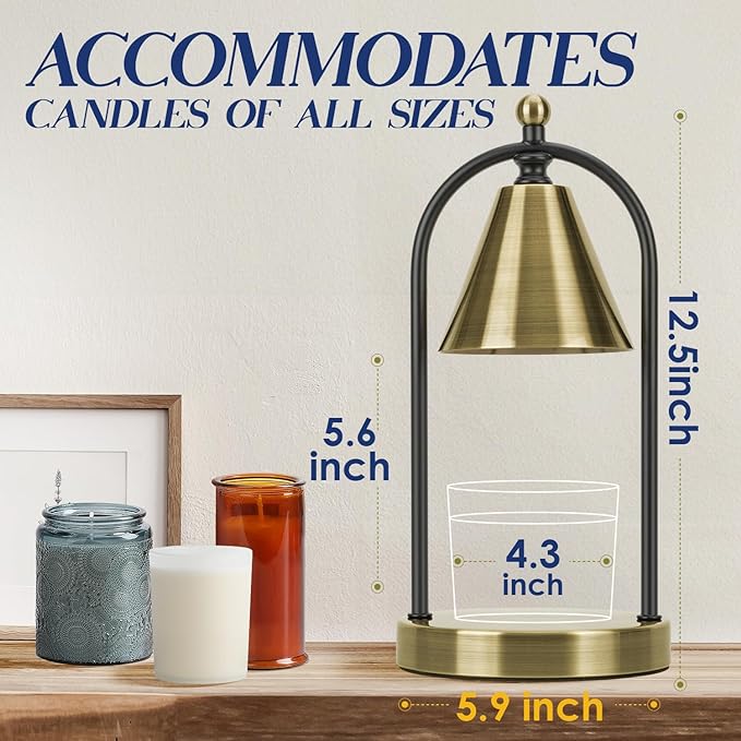 Soilsiu Candle Warmer Lamp with Timer, Electric Brass Light for Dimmable Wax Melts and Candle Jars, Bedroom Lamp Gifts for Women Home Decor (2 Bulbs)