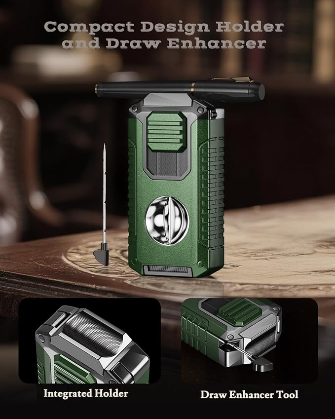 5-in-1 Torch Lighter with Tool, Punch, Holder, and Draw Enhancer Tool, Triple Windproof Jet Flame, Refillable Lighters with Accessories, Cool Lighter Gifts for Men, Butane Lighter for Candle, Travel