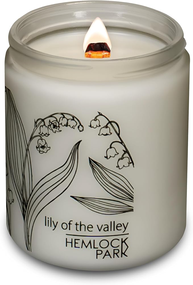 Hemlock Park Frosted Glass Wood Wick Candle Handcrafted with Natural Coconut Wax (Standard 8 oz, Lily of The Valley)