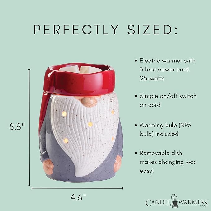 Candle Warmers ETC. Illumination Fragrance Warmer- Light-Up Warmer for Warming Scented Candle Wax Melts and Tarts or to Freshen Room, Gnome