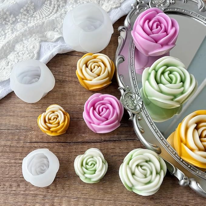 Konrisa 3 Size Rose Candle Making Molds, Flower Resin Molds, Silicone Molds for Epoxy Resin Craft,Candle Making, Cake Molds