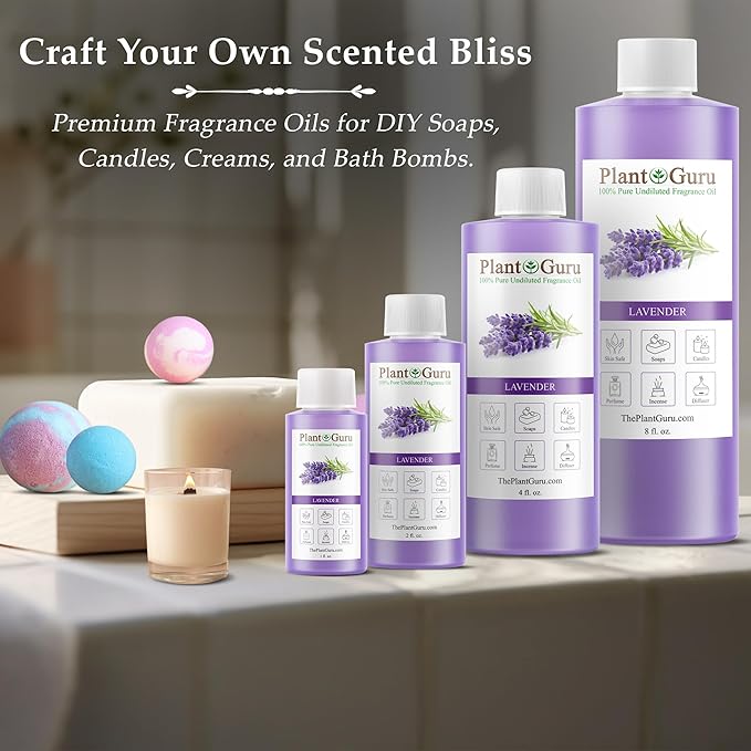 Lavender Fragrance Oil 4 fl. oz. Scented Oil for DIY Soap Making, Candles, Bath Bombs, Body Butters. Used in Aromatherapy Diffusers, Burners and Warmers. Great Addition to Lotions and Creams.