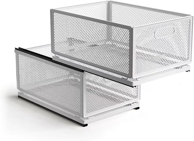 Pull Out Cabinet Organizer, Slide Out Drawers Fixed with Adhesive Nano Film, Pantry Shelves Sliding Drawer Storage Organization for Kitchen (Double Layer 19.7 * 13.8 * 16.5inch/50 * 35 * 42cm)