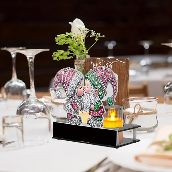 TDFERAN Diamond Painting Candlestick Holders 12x11cm Christmas Paint by Numbers Kit for Adults Candle Holders Dining Table Decor Holder for Table Candle Sticks Decor Christmas Gnome