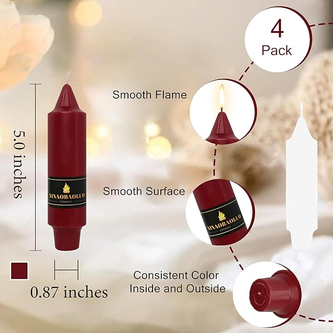 5 inch Short Taper Candle 4 Pack Handmade Gradual Red Candles Unscented Pastel Candlesticks for Holiday Wedding Dinner Party Seasonal Celebration Birthday Home Decoration