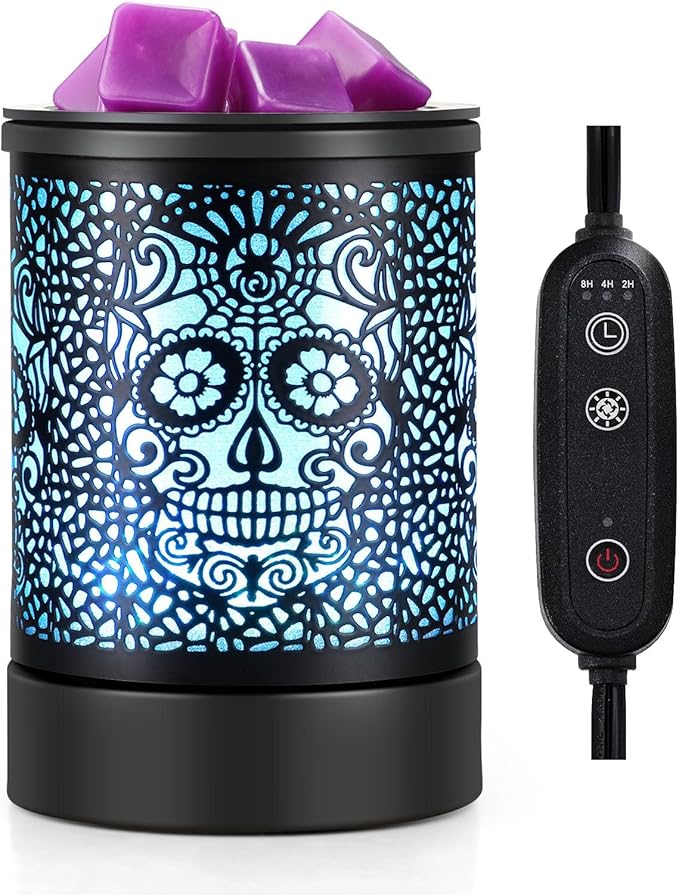 Enaroma Fragrance Wax Melts Warmer with 7 Colors LED Changing Light Scent Oil Candle Warmer for Home Office-Skull Timer