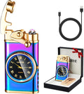 Electric Lighter USB Rechargeable Lighter, Windproof Dual Arc Plasma Lighters, Flameless Electronic Cool Lighters with LED Battery Indication for Men (Magic Clock)