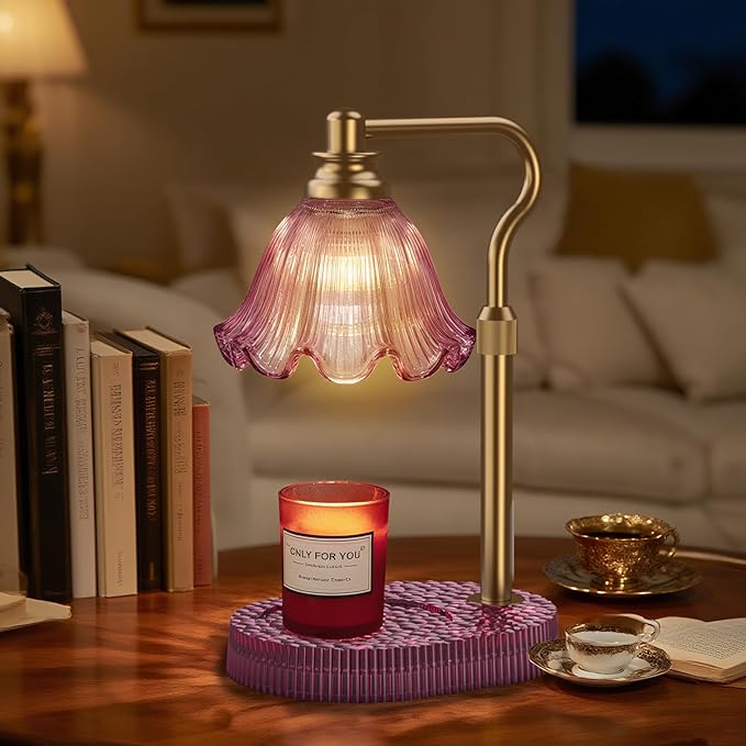 Candle Warmer Lamp with Adjustable Height - Flameless 4-Level Dimmable Wax Warmer, Timer Function & Stylish Design in Multiple Colors(Pink)