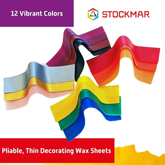 Stockmar Decorative Beeswax Sheets – 12 Assorted Colors for Candle Decorating, DIY Craft Projects, Wax Modeling, Handmade Crafts, Art Supplies, Scrapbooking, Holiday Decorations
