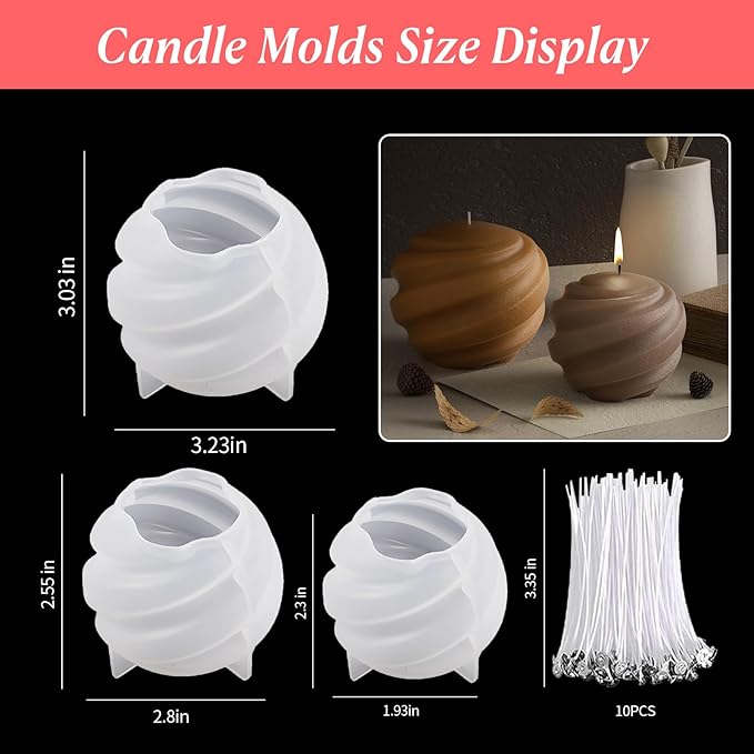 MGLIFEUL 3Pcs Spiral Unique Silicone Wax Candle Mold for Candle Making Molds Silicone Mold Novelty Shapes Moldes De Silicona para Velas Artesanales De Silicona
